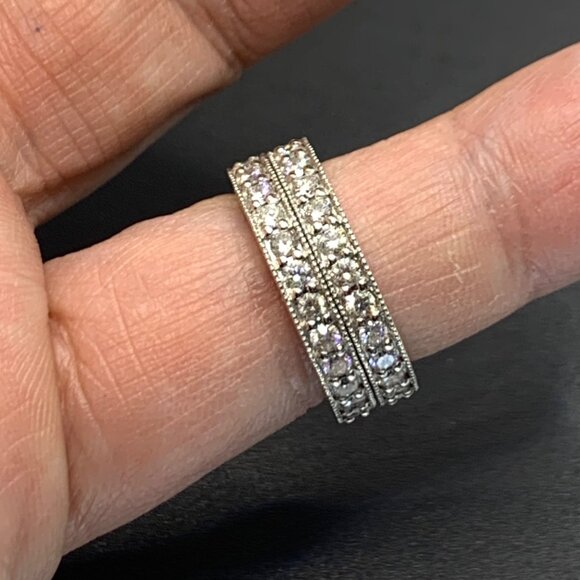 Custom Platinum 1.10CTW Diamond Pave Set Bands Matching Set Ring Size 4.75 - Picture 9 of 16